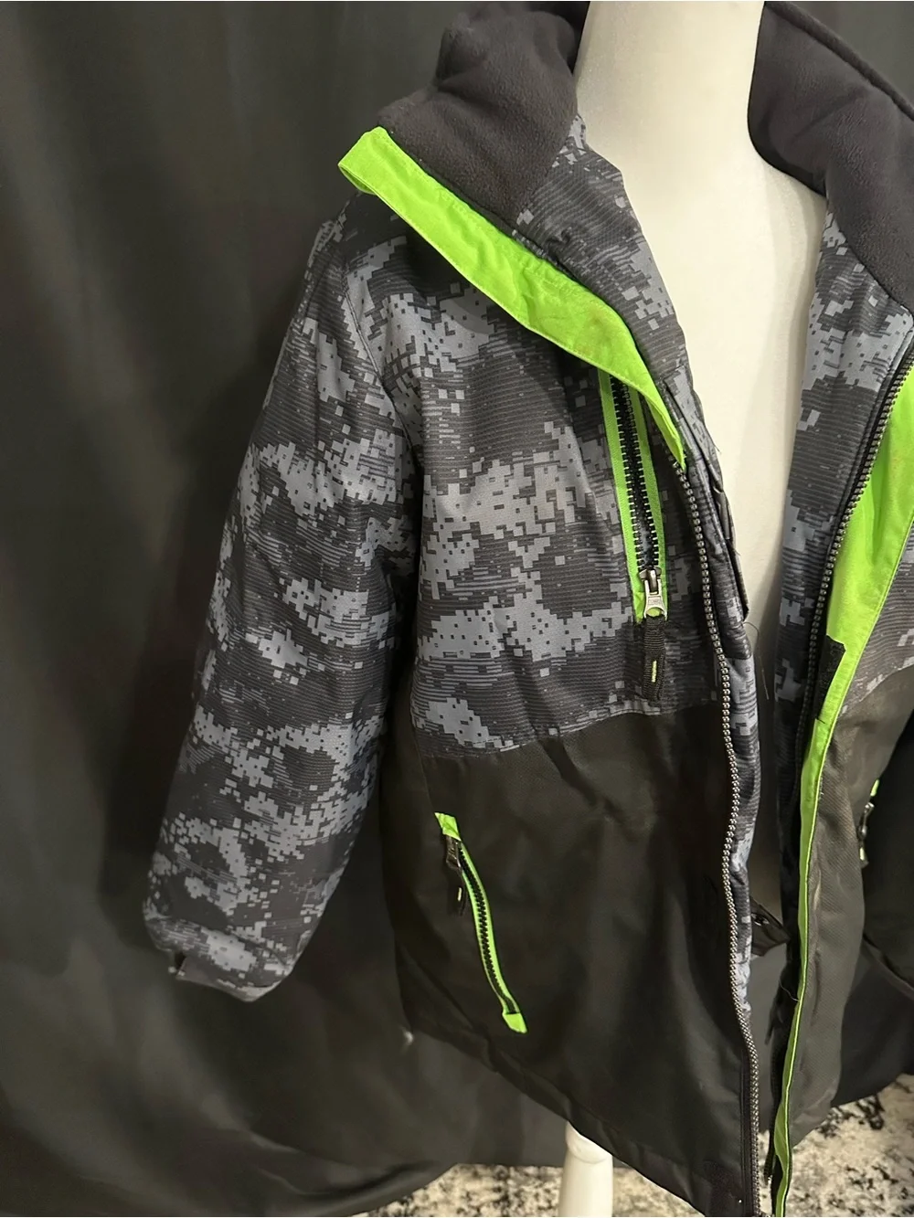 Free Country Kids' Gray Digital Camo Raincoat with Lime Trim